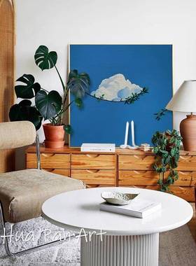 北欧风格蓝色云i现ns风饰代简挂约蓝色云朵客厅装画卧室床头小清