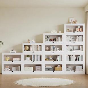 实木防尘书柜YNP带玻璃门奶收油风书书架落展地房示柜客厅置物纳