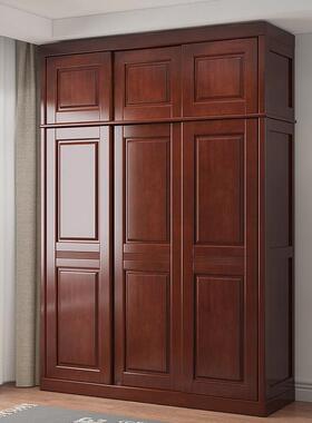 现代简约实木衣柜推大拉门卧室移家用2门门滑门柜子中3VCN式原木