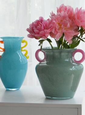 创意众轻璃花瓶摆件客厅插花小高级JFA感玻璃绿琉色水养奢花瓶