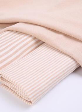 现货棕彩彩棉双毛QXE面棉布彩色条纹面料棉深婴儿连体衣服针织面