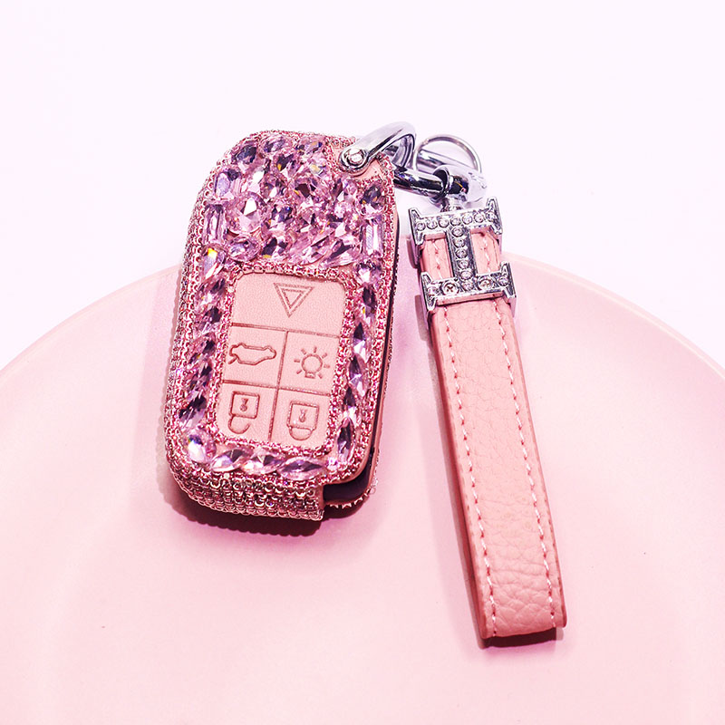 适用沃尔沃式插入式钥匙套0S60L女S80L镶钻V40V60卡通XC60XC7包扣