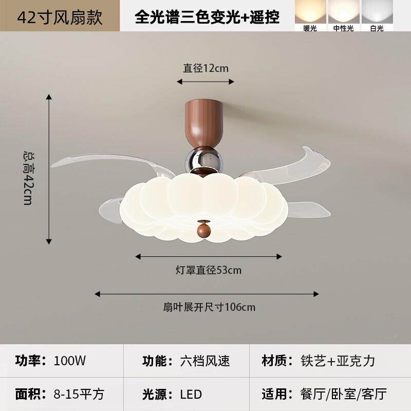 古隐风扇灯餐中厅吊灯2025形新款扇灯LF15吊扇吸顶灯奶油风餐桌卧