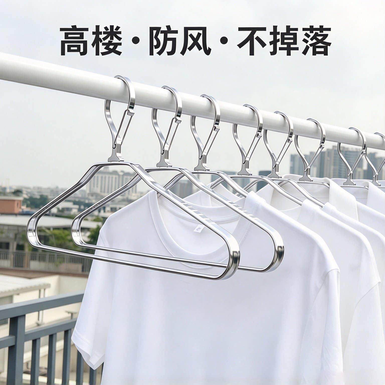 防风衣架自动卡扣晾衣阳台铝合金楼防掉外落无架痕晒衣高户凉1620