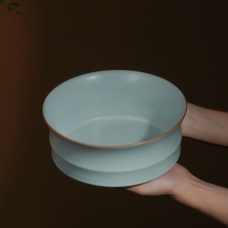 汝窑竹节茶洗大号洗茶杯水盂中式家用陶瓷景德镇青瓷功夫茶具配件