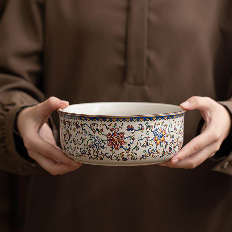 青花米黄汝窑大号茶洗家用茶缸水盂水洗高档茶道零配建水茶具茶海