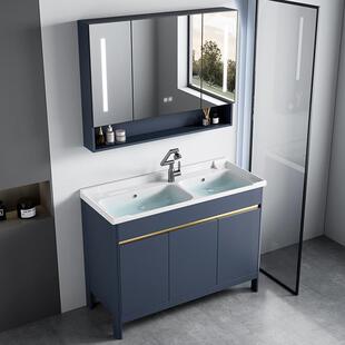 太空铝浴室柜组合洗漱台池陶瓷一体双盆轻奢洗漱台池卫生间落地式