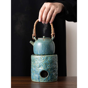 绿水青山提梁壶藤编围炉煮茶电陶炉烧水壶酒精陶壶煮茶炉陶瓷茶壶