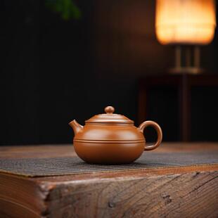 宜兴紫砂壶名家手工制作原矿正宗200cc朱泥双线圆华 高端茶壶家用