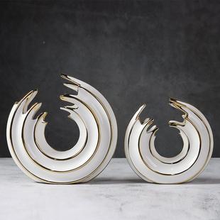 现代北欧轻奢白金圆间环样店海浪陶瓷花器插摆件家居板酒会TFP所