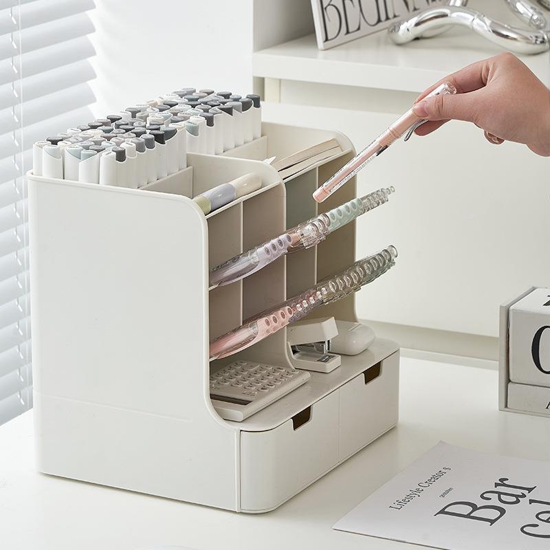 桌面式收纳0561盒物抽屉美术生儿文具整理盒马克笔画笔斜插笔童筒