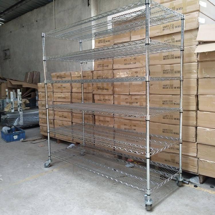 镀线架网货带铬轮子不锈钢置物架多层移动展示架间防静车483电周