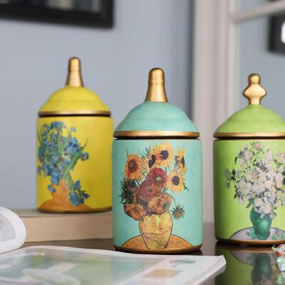 陶瓷子叶摆罐宽口创意收纳罐梵高名画件糖11936-25果罐轻奢复茶古