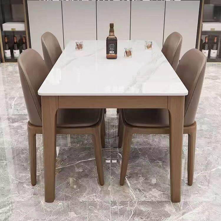 现代约板餐椅组合岩餐厅家简桌用全实木小户YF-63562型轻奢长方形