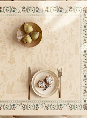 法式浪漫圣诞冬日花n园皮革餐桌垫轻奢长方形防水茶几垫桌面台布