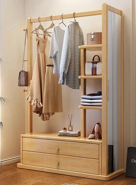 全落实木衣帽穿衣镜26846一体挂衣全身架镜组合收纳架试衣镜架地