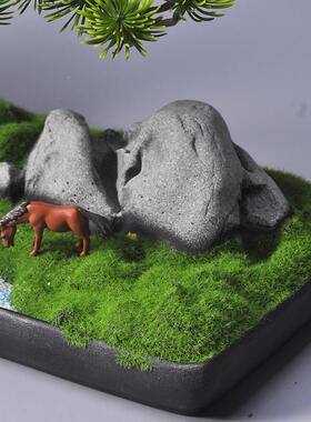 禅意中式茶桌盆观微景仿真绿植物盆栽景家客厅售楼处居样板M00121