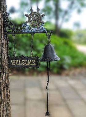 与欧式复古船舵牌浪手摇欢迎光临挂牌花门FRN铸铁铁艺门铃手摇铃
