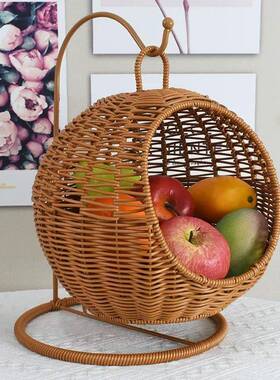 水果吊篮手2工收纳篮仿茶藤色田园创意收纳储25.5*物26/4*TWV36