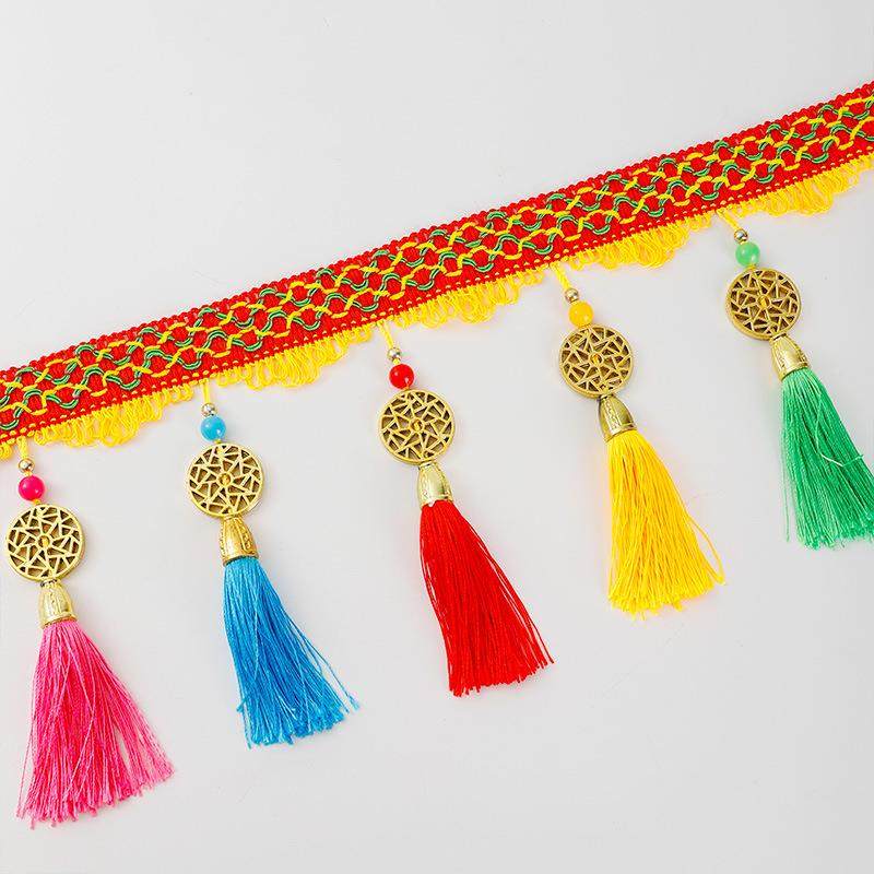 五色花边流苏贴钻花005边民族风吊球大小货车包顶吊装饰花中边穗