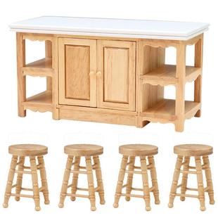 原木色环岛厨房 12娃娃屋dollhouse迷你家具微缩场景摆件经典