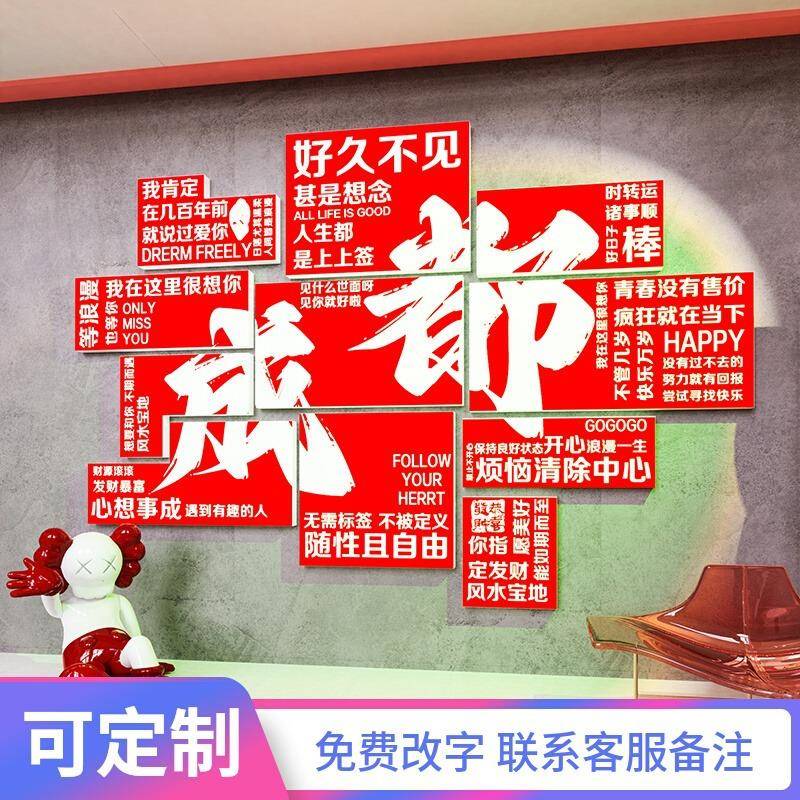 城市名网红打卡墙拍照区背景装饰氛围布置酒吧火锅店铺墙壁面贴纸