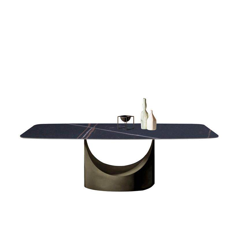 意式轻奢岩板餐桌不锈钢青古铜现代简约家用小户型设计师吃饭桌子