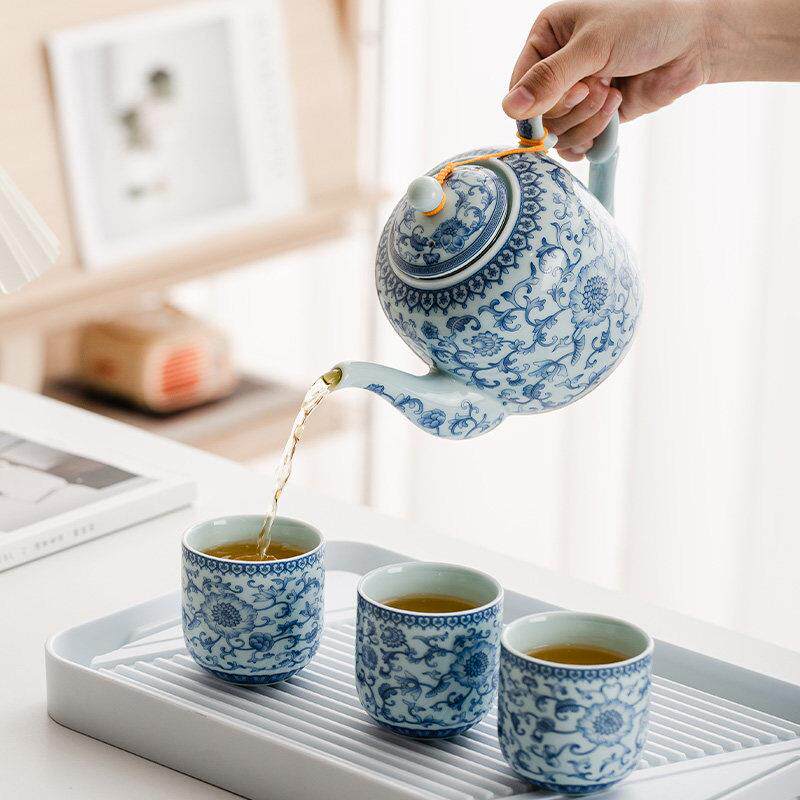 现代粉青青花大容量茶具套装带过滤茶壶杯景德镇家用会客高档茶具