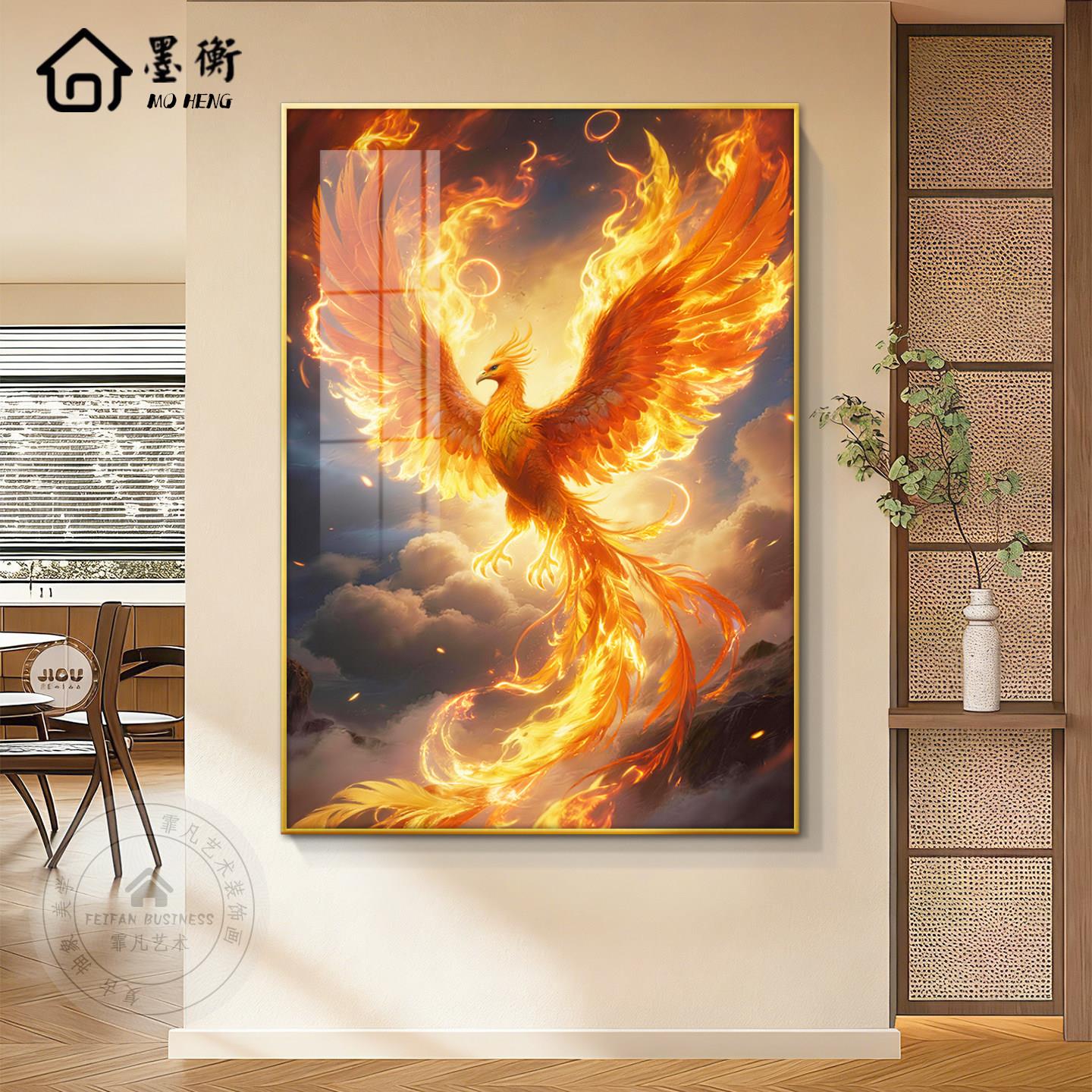 浴火重生凤凰客厅装饰画玄关招财聚财风水挂画沙发摆件画现代壁画