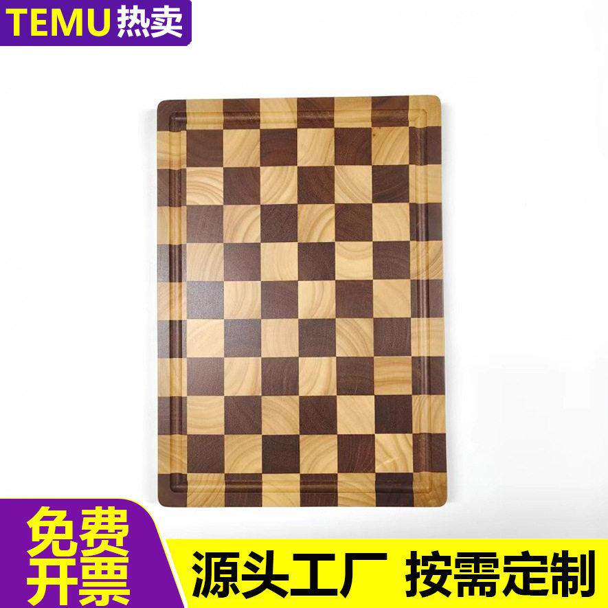 菜板实木砧板厨房案板棋盘格带凹槽木质切菜板厂家复古创意