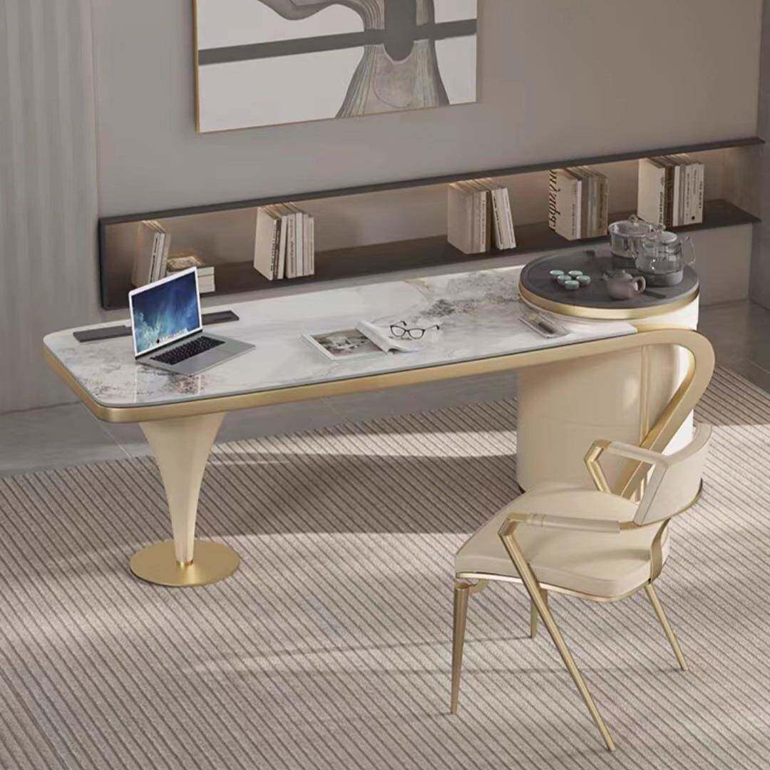 轻奢高端岩板茶桌创意设计现代简约家居扪皮茶盘电器一体茶台