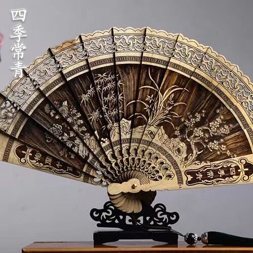 金丝楠木镂空雕刻扇子古典风木扇折扇工艺扇文创礼品扇摆件