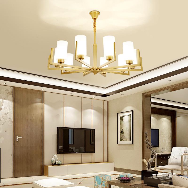 全铜新中式吊灯别墅复式楼客厅灯古典中国风大气卧室灯大厅灯具