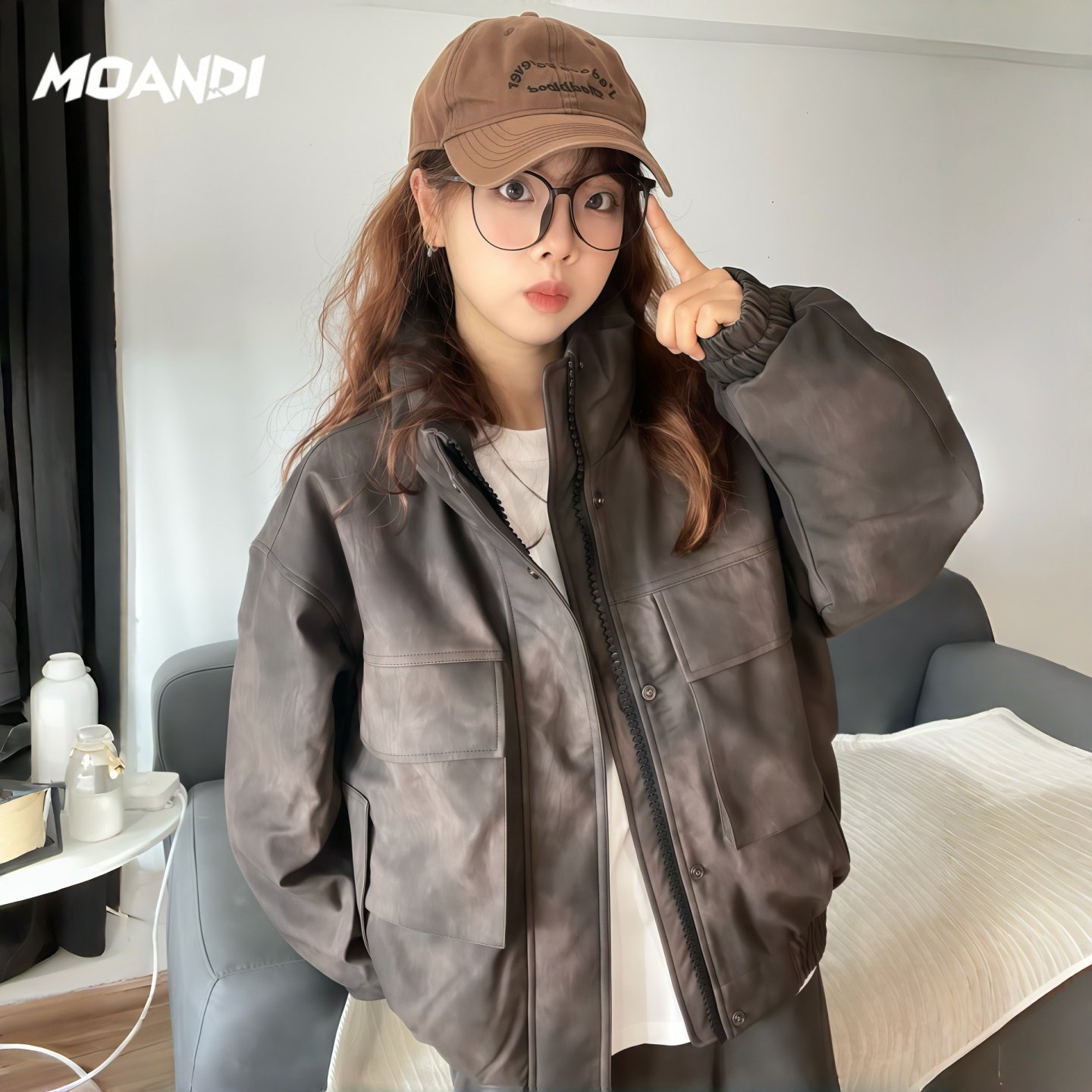 摩安迪美式PU保暖防风羽绒服