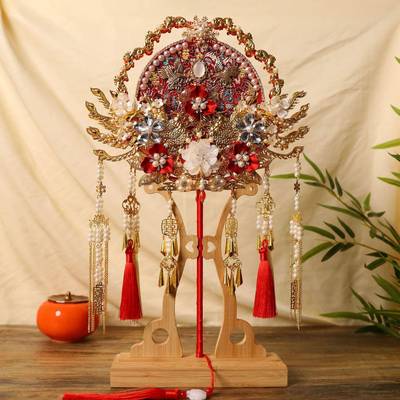 团扇CAWOSSWO双面古双色新婚礼典物送新娘结手工diy料包重工喜扇