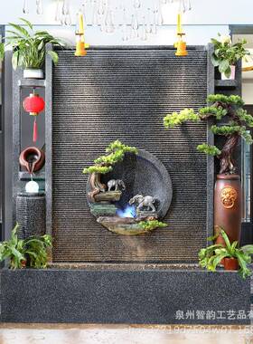 水件幕屏风山墙流水喷泉摆庭院QVW客厅玄关假办公室落地水景鱼池