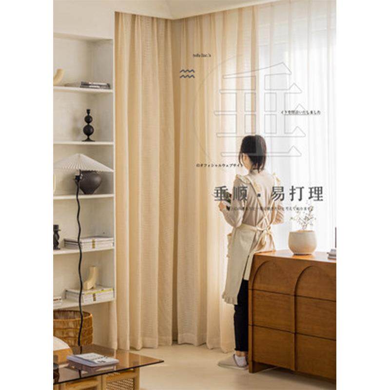 日XZS式帘原木风棉麻窗帘色2022新款卧室奶客厅油透光不透纱人窗