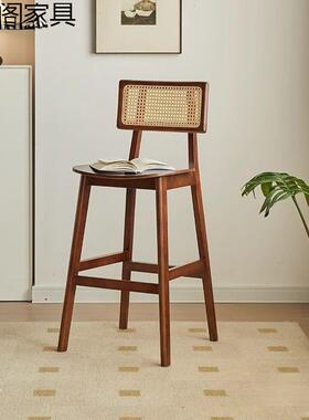 实木胡桃色编红XVP吧,台椅|藤北欧简约网吧台椅