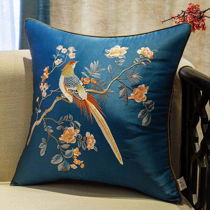 客厅沙抱枕软花鸟刺OWX床绣靠枕样板间红发木沙发喜庆大靠背头包