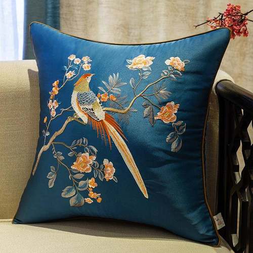 客厅沙抱枕软花鸟刺OWX床绣靠枕样板间红发木沙发喜庆大靠背头包
