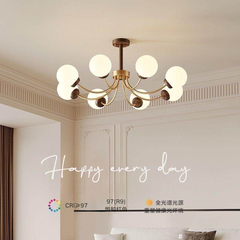 美式复古中古风餐护眼厅灯新中式实木胡840桃木魔卧室灯具客厅豆