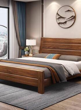 中胡桃木实木床小户型1.8新式主卧双人大床现代简约1.5米93036米