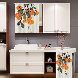 卫生间镜子遮挡帘滑轨式拉帘衣柜洗手盆梳妆台浴室防尘帘帘布阳台