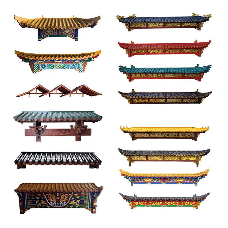 东阳木雕仿古实木屋檐中式茶楼定制飞檐翘角头门斗拱门楼门楣牌匾