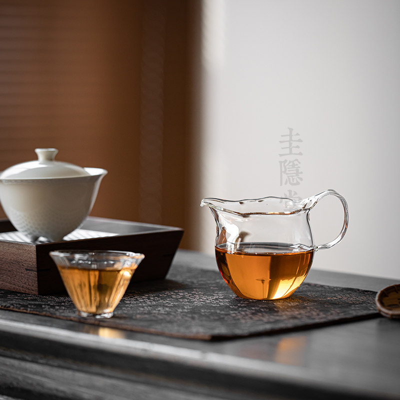 圭隐堂纯手工吹制玻璃杯茶公道熏带家用杯杯银海耐热公匀茶杯把泡