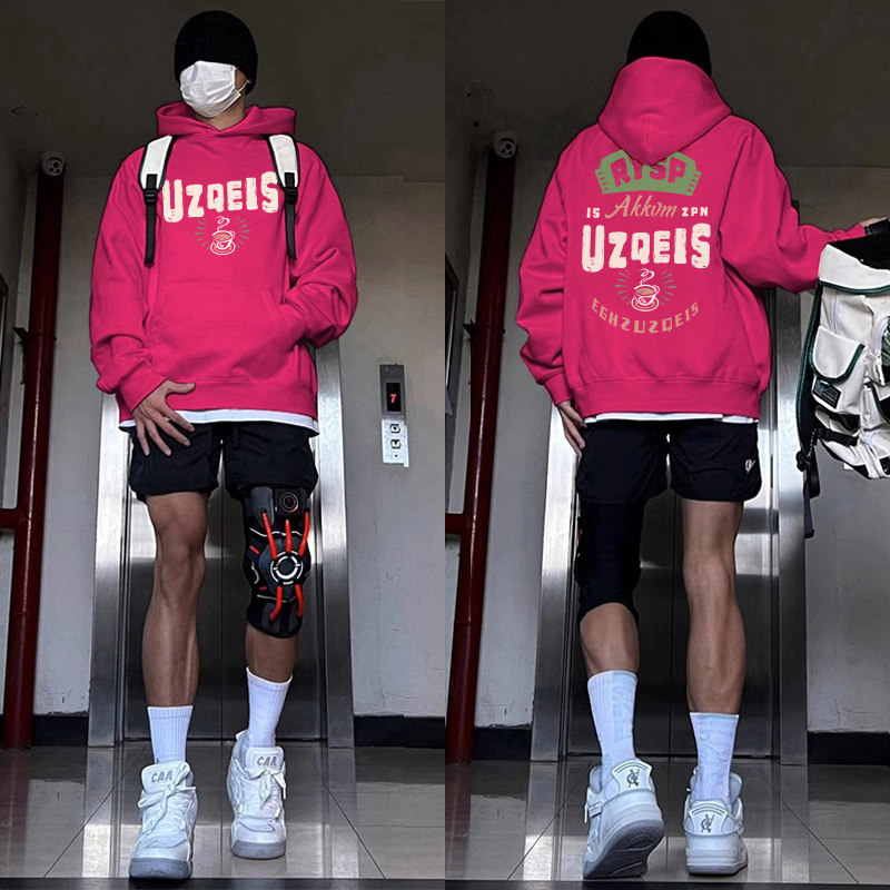 美式宽松长袖连帽卫衣男款潮流火龙果色宽松套头上衣外套秋季薄款,男装,卫衣,淘宝优惠券,粉丝福利购,淘宝优惠卷