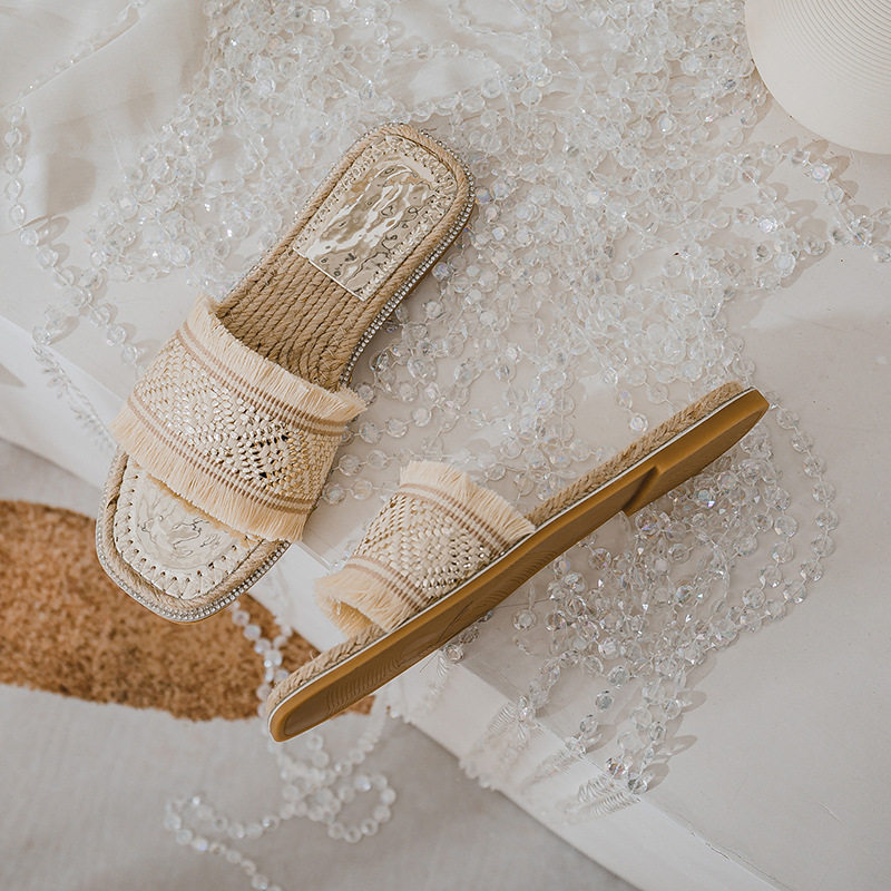 草编拖鞋女夏外穿时尚2021新款夏季外出平底一字凉拖鞋大码41一43,女鞋,包头拖,淘宝优惠券,粉丝福利购,淘宝优惠卷