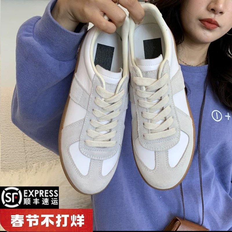 全牛皮德训鞋女小白鞋女鞋2022新款春秋季平底百搭休闲内增高真皮,女鞋,时尚休闲鞋,淘宝优惠券,粉丝福利购,淘宝优惠卷