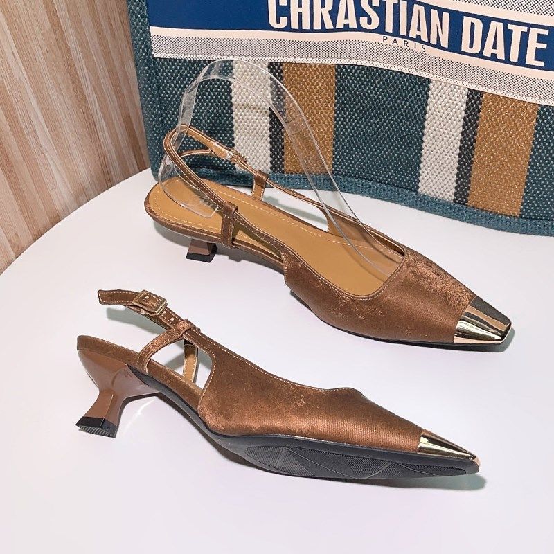 法式棕色方头凉鞋女细跟2025年新款后空一字带拼色气质高跟鞋包头,女鞋,时装凉鞋,淘宝优惠券,粉丝福利购,淘宝优惠卷