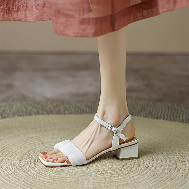 夏季韩版露趾40-43大码通勤新款牛皮法式大号脚宽胖气质中跟凉鞋,女鞋,时装凉鞋,淘宝优惠券,粉丝福利购,淘宝优惠卷